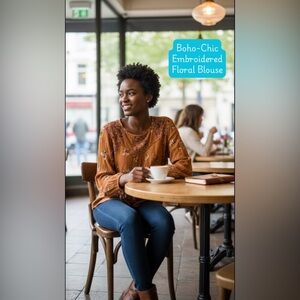Embroidered Floral Blouse (Excellent Condition)